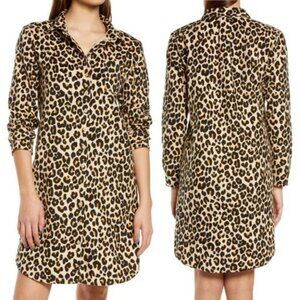 Nordstrom Leopard Print Cotton Flannel Pajama Dress Nightshirt Size Small 2021